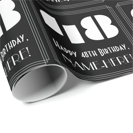Papier Cadeau 48e anniversaire : Art Déco Inspiré Look "48" & No (Coin rond)