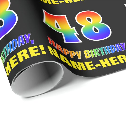 Papier Cadeau 48e anniversaire : Bold, amusant, simple, arc-en-c (Coin rond)