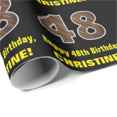 Papier Cadeau 48e anniversaire : Nom et Faux Motif de grains de  (Coin rond)