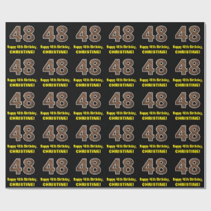 Papier Cadeau 48e anniversaire : nom et motif de grain de bois f