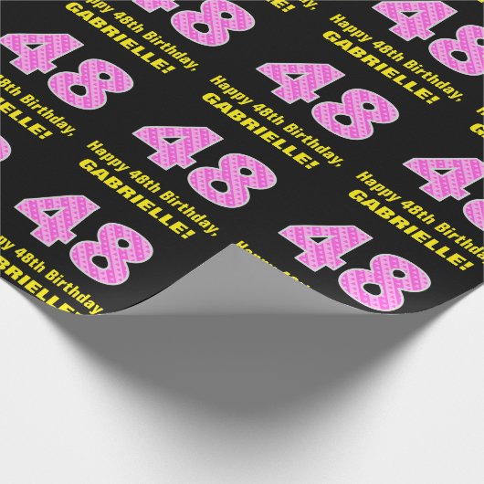 Papier Cadeau 48e anniversaire : Pink Stripes and Hearts "48" +  (Coin)