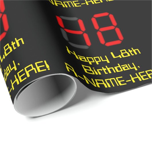 Papier Cadeau 48ème anniversaire : Rouge Digital Horloge Style " (Coin rond)