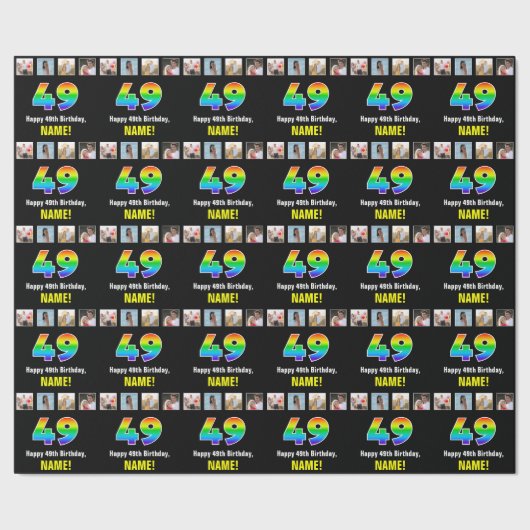 Papier Cadeau 49e anniversaire : Arc-en-ciel "49"; photos et nom (Couture)