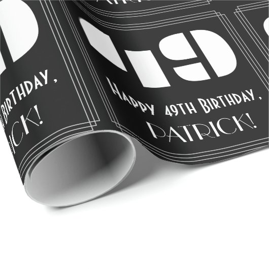 Papier Cadeau 49e anniversaire : Art Déco Inspiré Look "49" & No (Coin rond)