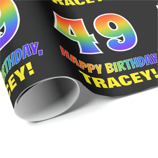 Papier Cadeau 49e anniversaire : Bold, amusant, simple, arc-en-c (Coin rond)