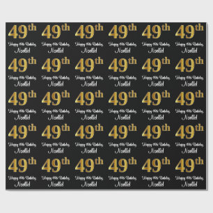 Papier Cadeau 49e anniversaire : Elégant Luxueux Faux Gold Look