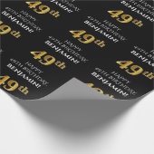 Papier Cadeau 49e Anniversaire: Élégant, Noir, Aspect Faux Or (Coin)