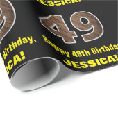 Papier Cadeau 49e anniversaire : Nom et Faux Motif de grains de  (Coin rond)