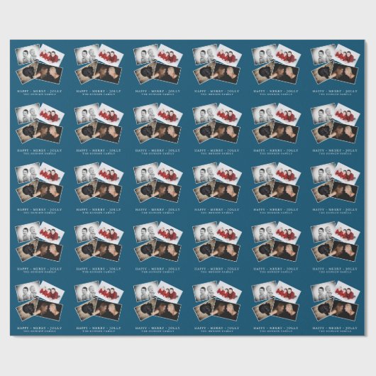 Papier Cadeau 4 Family Photo Collage Joyeux Jolly Noël (Plat)