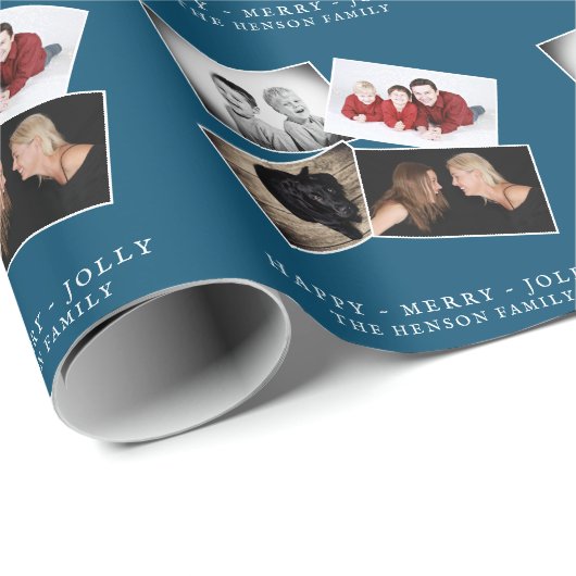 Papier Cadeau 4 Family Photo Collage Joyeux Jolly Noël (Coin rond)