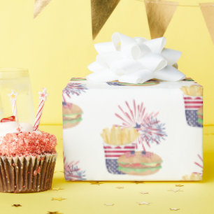 Papier Cadeau 4 juillet Feu d'artifice Patriotique Stars Stripes