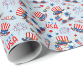 Papier Cadeau 4 juillet'indépendance de l'Amérique avec Gnome Ce (Coin rond)
