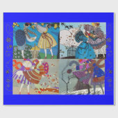 Papier Cadeau 4 SAISONS ARTDECO BEAUTY MODE ILLUSTRATION, Bleu (Plat)
