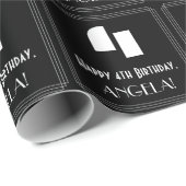 Papier Cadeau 4e anniversaire : Art Déco Inspiré Look "4" & Nom (Coin rond)