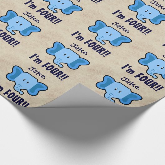 Papier Cadeau 4e anniversaire Cute Blue Elephant Face pour le GA (Coin)