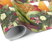 Papier Cadeau 4e anniversaire, fruits et fleurs, (Coin rond)