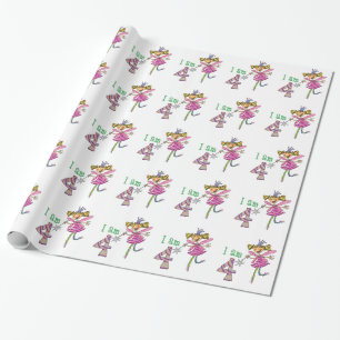 Papier Cadeau 4ème fille heureuse d'anniversaire (fée rose de