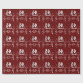 Papier Cadeau 50 et Fabulous Foliage Rouge 50e anniversaire (Plat)