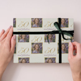 Papier Cadeau 50 & Fabulous Gold Photo Portrait Anniversaire