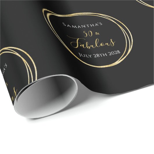 Papier Cadeau 50e anniversaire 50 et Fabulous Black Gold Anniver (Coin rond)