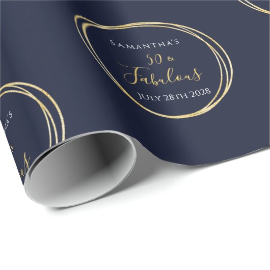 Papier Cadeau 50e anniversaire 50 et Fabulous Marine Gold Birthd (Coin rond)