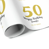 Papier Cadeau 50e anniversaire ajouter nom date année noire modè (Coin rond)