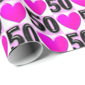 PAPIER CADEAU 50E ANNIVERSAIRE AMOUR COEURS (Coin rond)