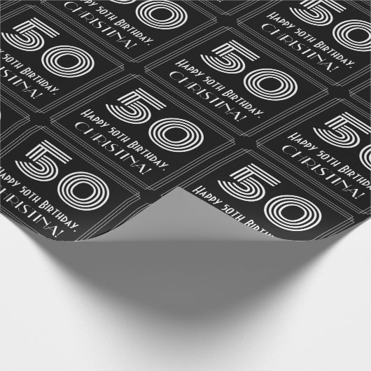Papier Cadeau 50e anniversaire : Art Déco inspiré look "50" avec (Coin)