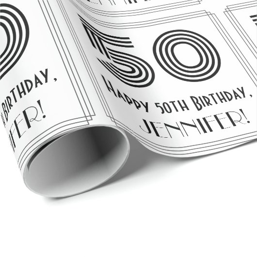 Papier Cadeau 50e anniversaire : Art Déco Style inspiré "50" + N (Coin rond)