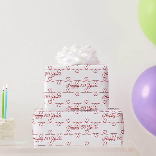 Papier Cadeau 50e anniversaire Coeurs rouges (Cadeaux de fête)