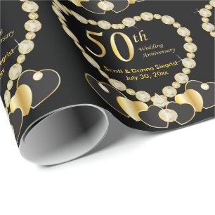 Papier Cadeau *50e anniversaire de Mariage d'or   Nom et date do