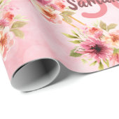 Papier Cadeau 50e anniversaire fête blush rose fleurs nom (Coin rond)