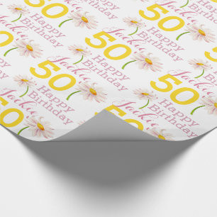Papier Cadeau 50e anniversaire fleur de marguerite porte-cadeau