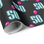 Papier Cadeau 50e anniversaire Neon avec ballon (Coin rond)