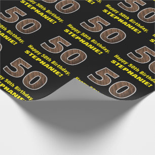 Papier Cadeau 50e anniversaire : Nom et Faux Motif de grains de 