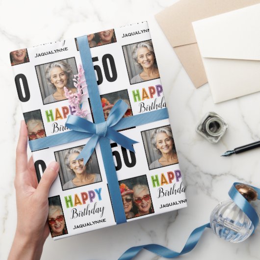 Papier Cadeau 50e anniversaire Nom Photo (Cadeaux)