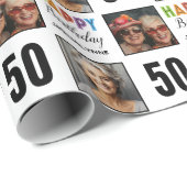 Papier Cadeau 50e anniversaire Nom Photo (Coin rond)