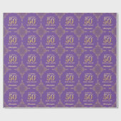 Papier Cadeau 50e anniversaire Parties scintillant violet et or  (Plat)