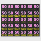 Papier Cadeau 50e anniversaire : Pink Stripes and Hearts "50" +  (Plat)