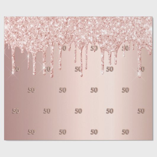 Papier Cadeau 50e anniversaire rose gouttes rose or (Plat)