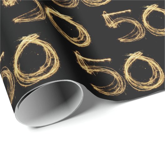 Papier Cadeau 50e anniversaire Sparklers en noir (Coin rond)