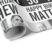 Papier Cadeau 50e anniversaire trois photos noir blanc rayé (Coin rond)