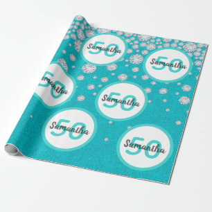 Papier Cadeau 50e anniversaire turquoise parties scintillant ver