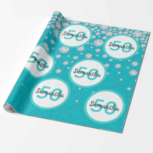 Papier Cadeau 50e anniversaire turquoise parties scintillant ver (Déroulé)