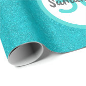 Papier Cadeau 50e anniversaire turquoise parties scintillant ver (Coin rond)