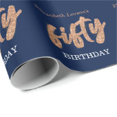 Papier Cadeau 50e fête d'anniversaire Modern Gold & Blue | Cinqu (Coin rond)