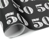 Papier Cadeau 50e Joyeux Ballons d'Anniversaire Sur Noir (Coin rond)