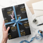 Papier Cadeau 50th Birthday 1973 Black Gold Ajouter un nom<br><div class="desc">Un design personnalisé de papier d'emballage pour cette fête d'anniversaire pour une personne spéciale. Ajoutez le nom à ce design vintage de style rétro noir et or pour un cadeau d'anniversaire personnalisé. Modifiez facilement le nom et l'année avec le modèle fourni. Un merveilleux cadeau d'anniversaire personnalisé. Plus de cadeaux et...</div>