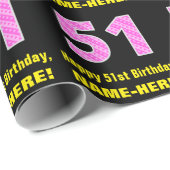 Papier Cadeau 51e anniversaire : Pink Stripes and Hearts "51" +  (Coin rond)