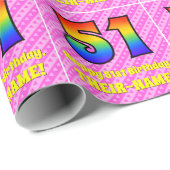 Papier Cadeau 51e anniversaire : Pink Stripes & Hearts, Arc-en-c (Coin rond)